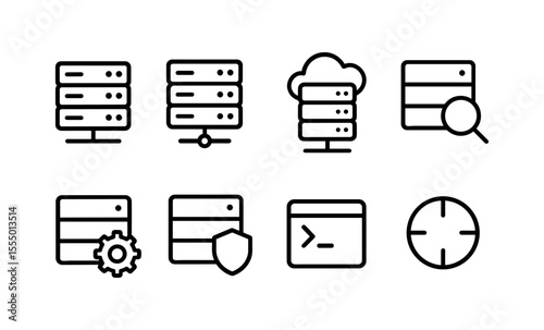 Minimalist server and cloud icons for technology and web development