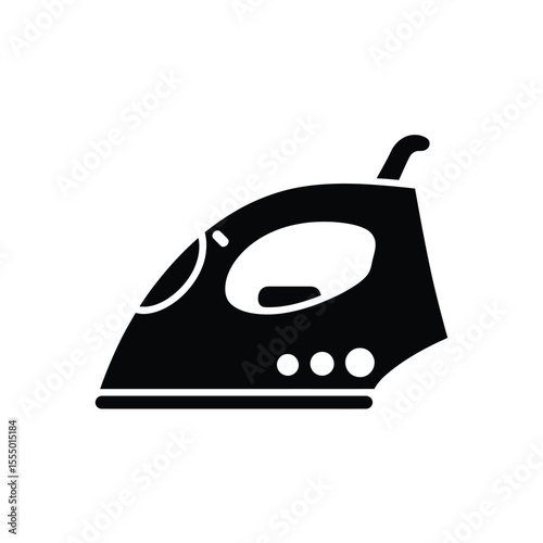 A minimalist black and white icon design of a steam iron