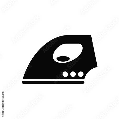 A minimalist black and white icon design of a steam iron