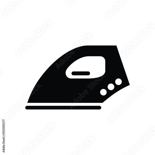 A minimalist black and white icon design of a steam iron