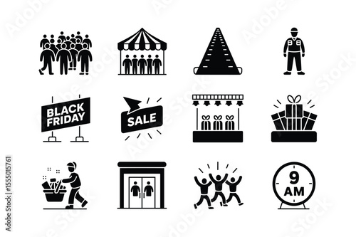 Black Friday shopping event icons sale crowd
