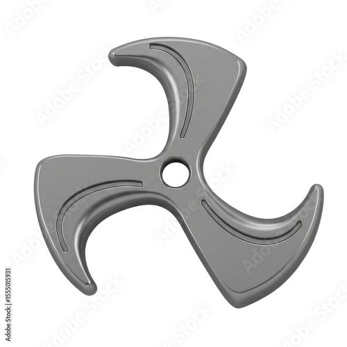 Metallic propeller design with sleek curves, isolated on white background, ideal for engineering concepts