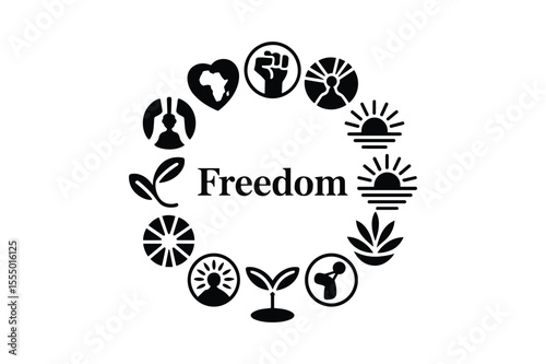 Circle of Icons Representing Freedom and Growth nature