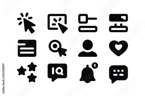 Collection of Black Interface Icons on White Background cursor click