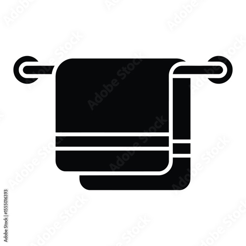 A minimalist black and white icon design of a towel rack with folded towels