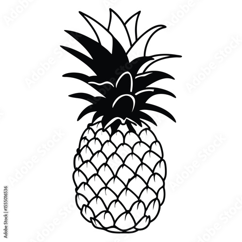 Black and white pineapple illustration tropical fruit vector outline design