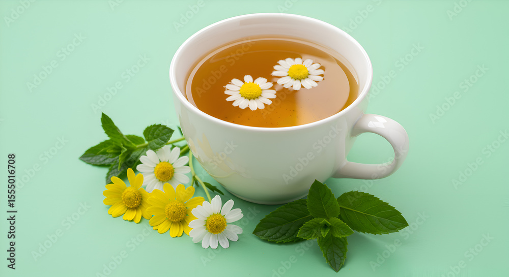 cup of tea with chamomile isolated on white background cup of tea with chamomile isolated on white background