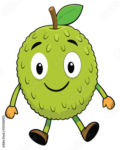 Cartoon annona fruit character walking around cheerful and friendly appearance
