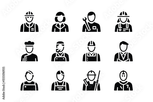 Diverse professions represented by black silhouette icons occupations silhouettes
