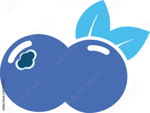 Cartoon blueberries with leaves isolated on black background fresh summer fruit design