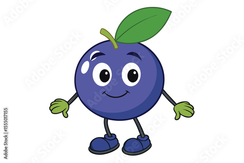 Cartoon blueberry character standing happily isolated on a white background vector illustration