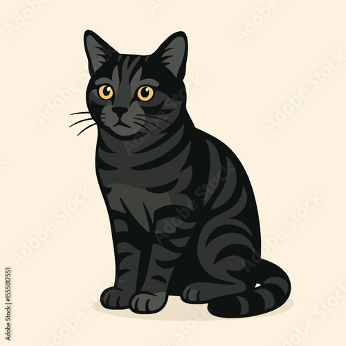 Cute black cat sitting and looking forward. 