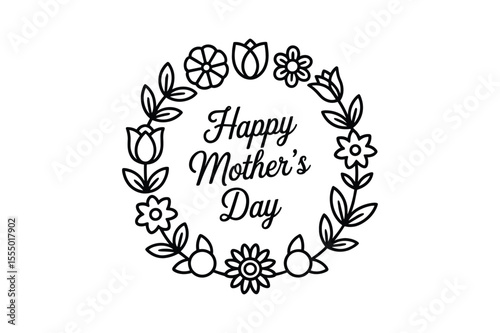 Floral wreath with happy mothers day text flowers tulips