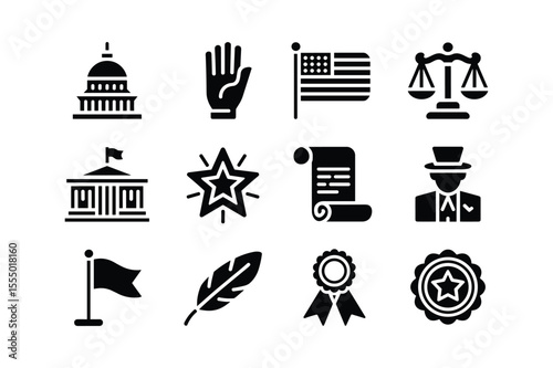 Government building hand flag scales scroll star person feather awards capitol building