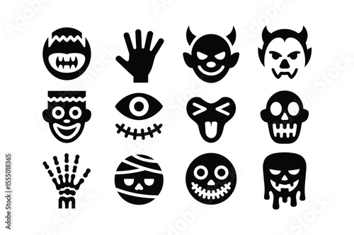 Halloween icons scary creatures and symbols vector