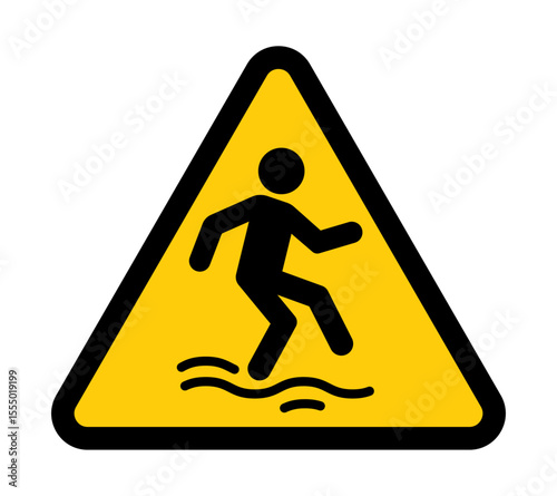 Slippery surface hazard warning sign – ISO 7010 yellow triangle with slipping person icon for wet floor safety labeling