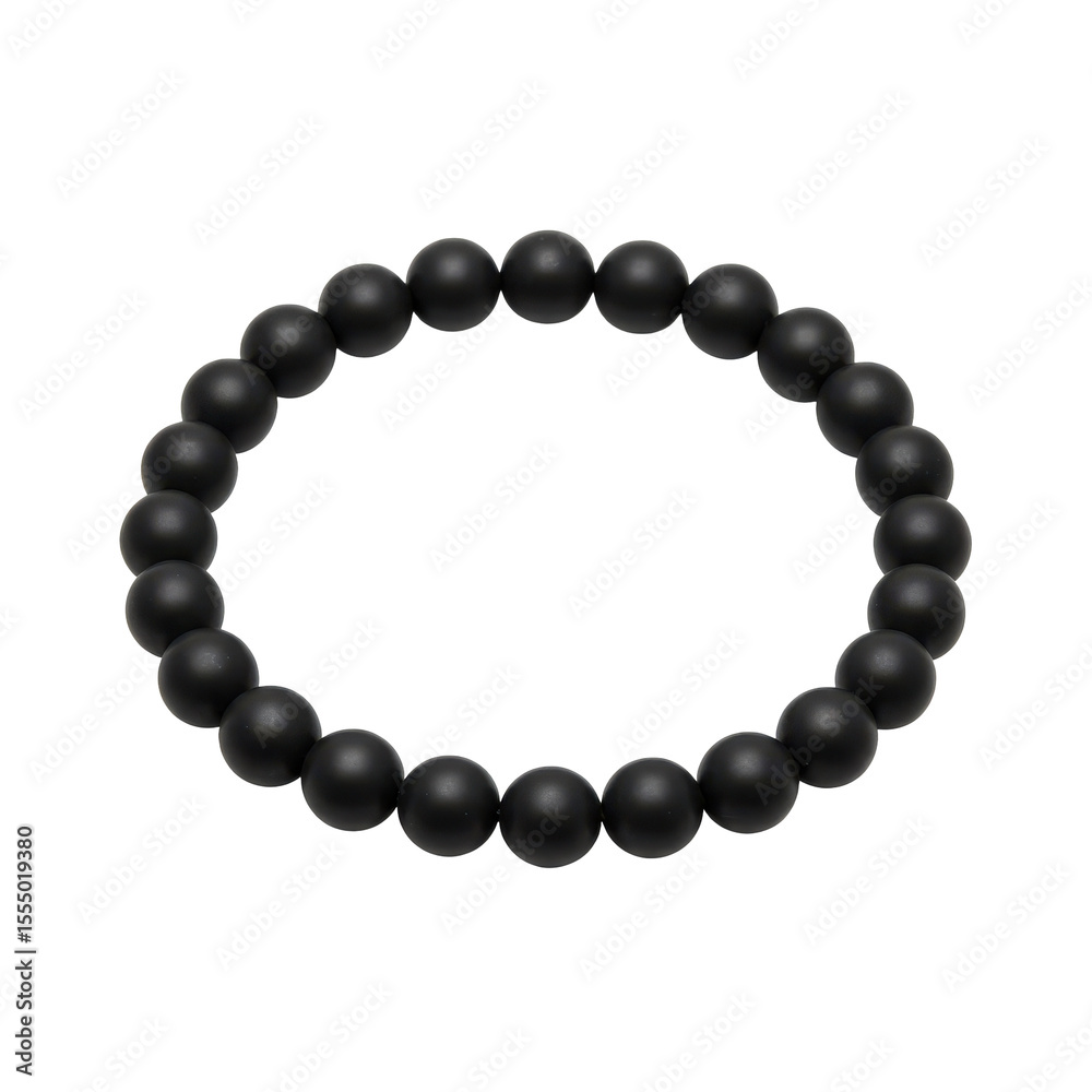 Obraz premium Black bead bracelet displayed on a neutral background, emphasizing its smooth texture and elegance