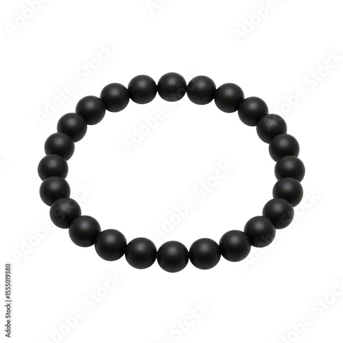 Black bead bracelet displayed on a neutral background, emphasizing its smooth texture and elegance