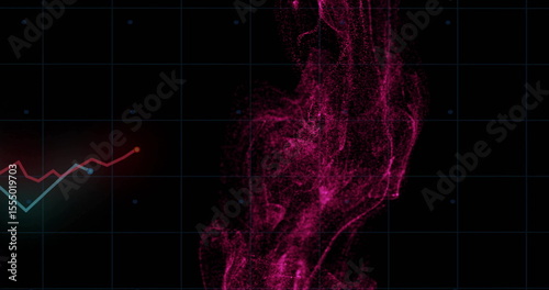 Image of pink smoke effect with grid overlay and fluctuating graph lines