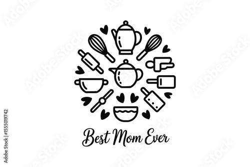 Kitchen Utensils Hearts and Best Mom Ever Text baking cooking
