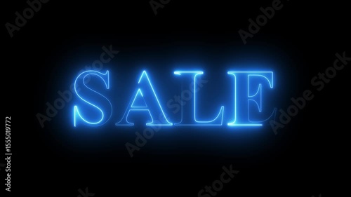 Glowing Neon SALE Sign icon on Dark Background Illuminated SALE Text Animation in Blue Neon on the black background.