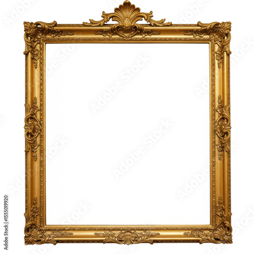 Ornate golden frame showcasing a blank canvas, perfect for art displays in elegant settings
