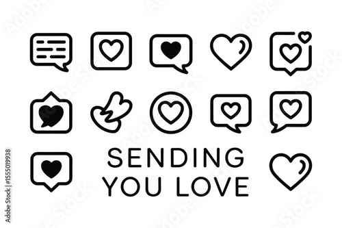 Message bubble heart icons and text love symbol communication
