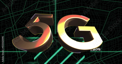5G image glowing over digital map background with vibrant blue light