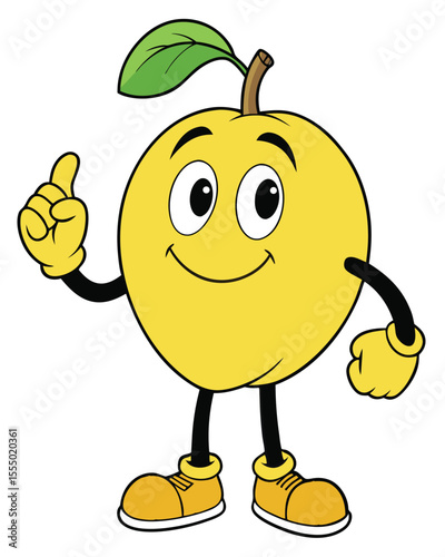 Cheerful yellow apple cartoon character giving a thumbs up gesture