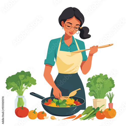 Cooking Woman with Vegetables Vector