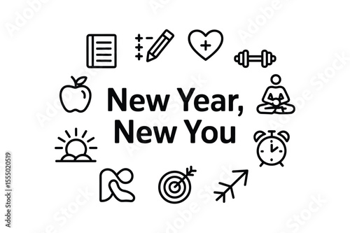 New Year New You motivational icons goals health