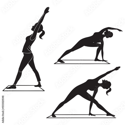 Yoga Poses Find Your Balance with Extended Side Angle Pose and Triangle Pose Illustrations