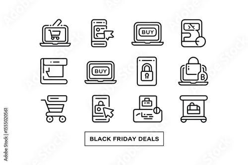 Online shopping icons for sales and promotions shopping cart laptop