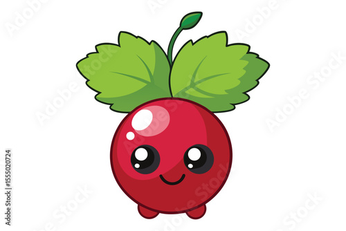 Cute cartoon cranberry character with big eyes and smiling face illustration