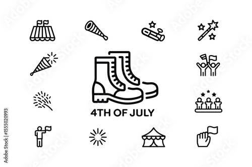 Patriotic celebration icons with boots and fireworks fourth of july holiday