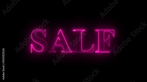 Glowing Neon SALE Sign icon on Dark Background Illuminated SALE Text Animation in pink Neon on the black background.