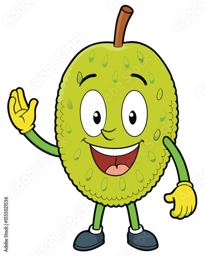 Cute smiling breadfruit cartoon character waving hand illustration vector design