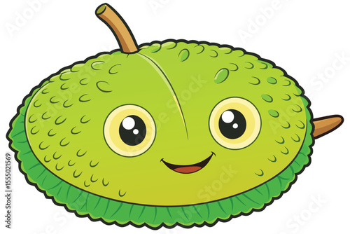Cute smiling durian cartoon character illustration tropical fruit design element