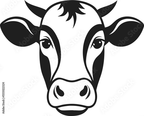 Minimalist Black And White Cow Head Vector Illustration For Dairy Farm