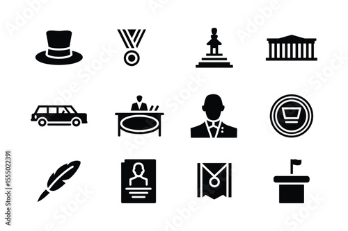 Top hat medal chess piece building limousine desk person shopping cart feather profile banner