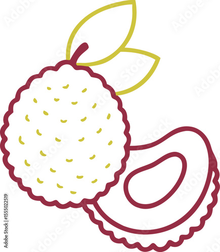 Exotic lychee fruit illustration with minimalist style on black background