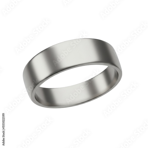 A sleek, polished silver wedding band resting on a soft surface, symbolizing love and commitment