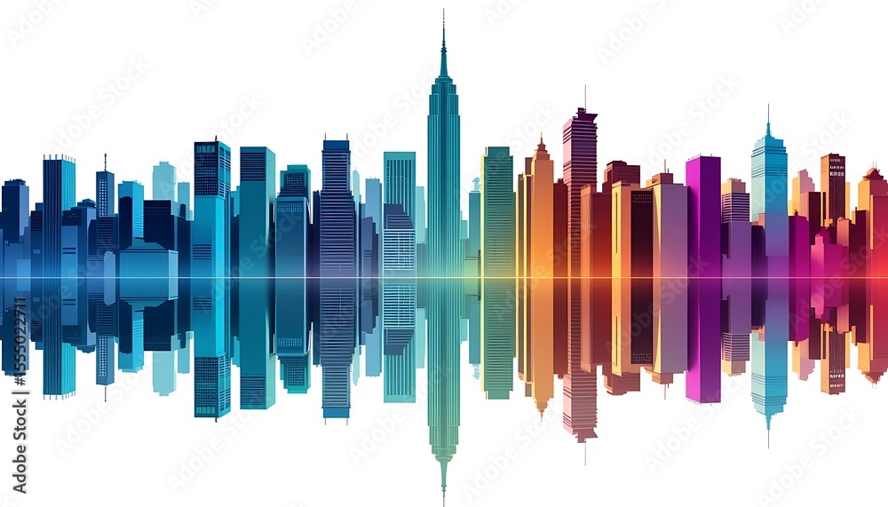 Obraz premium Abstract Colorful Cityscape with Reflections on a White Background