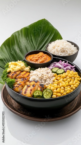 Delicious Hawaiian Poke Bowl Shrimp Rice Pineapple Sauce Fresh Food Healthy Cuisine