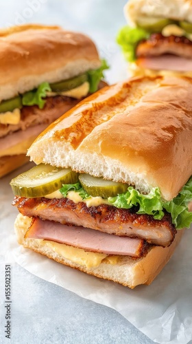 Delicious Ham Sandwiches Crusty Rolls Fresh Ingredients Food Photography