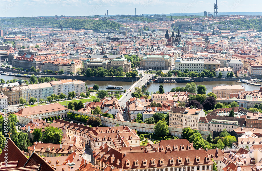 Obraz premium View of the Vltava and Old Town from bell tower of St Vitus Cathedral in the Prague in Czech Republic
