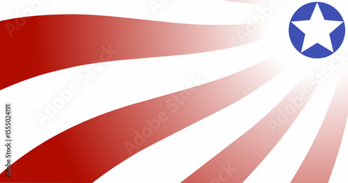 Red and white rays radiate from a corner with a bold star, creating a dynamic American-themed graphic ideal for celebration designs.