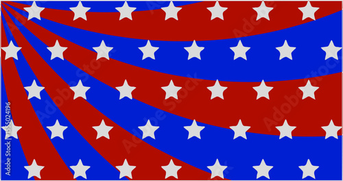 Patriotic red and blue starburst pattern with radiating stripes and scattered white stars, inspired by American holiday themes.