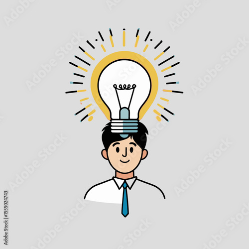 Cartoon of a person with a light bulb on their head symbolizing an idea