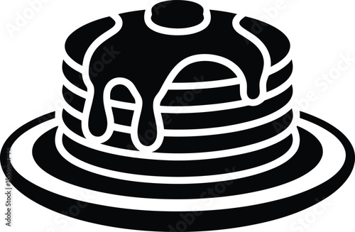 Monochrome Stack of Pancakes with Syrup and Butter A Simple Icon Representing Breakfast Food and Deliciousness in a Clean Minimalist Design Suitable for Various Applications
